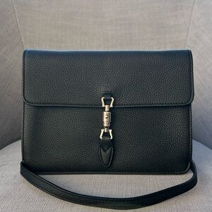 $1200 Gucci Grand Prix Soft Calfskin Small Jackie Shoulder Bag Navy Blue